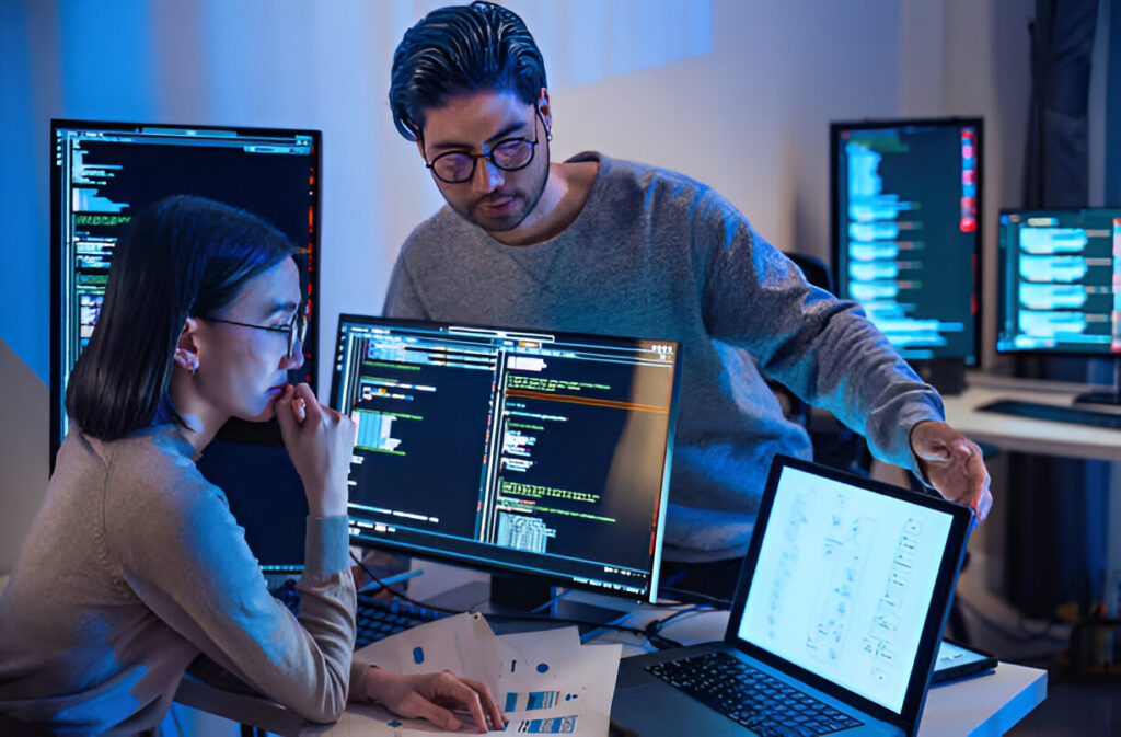 Person working remotely on laptop performing stellar ai jobs involving data annotation.